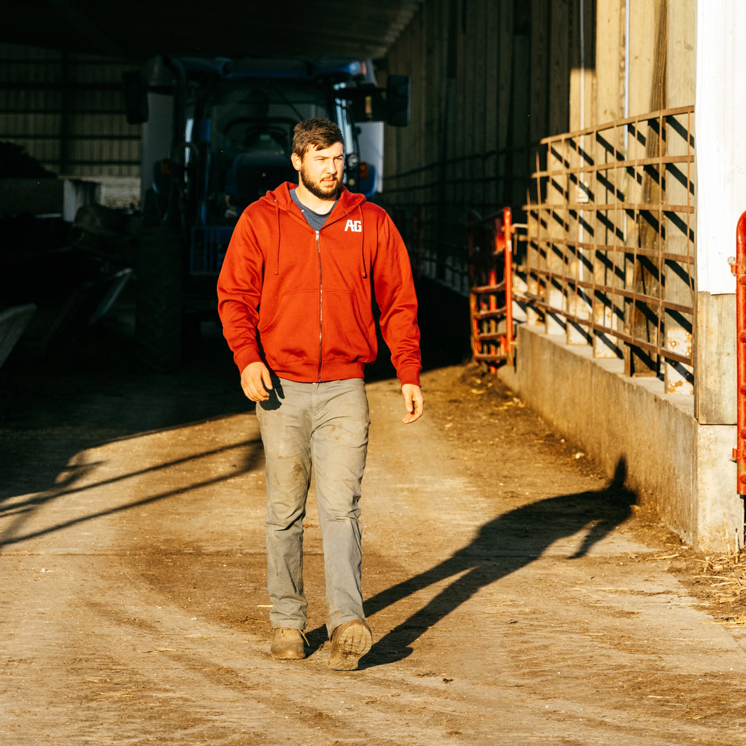 red full zip ag hoodie farm jacket ranch jacket cotton hoodie cattle feedlot tractor