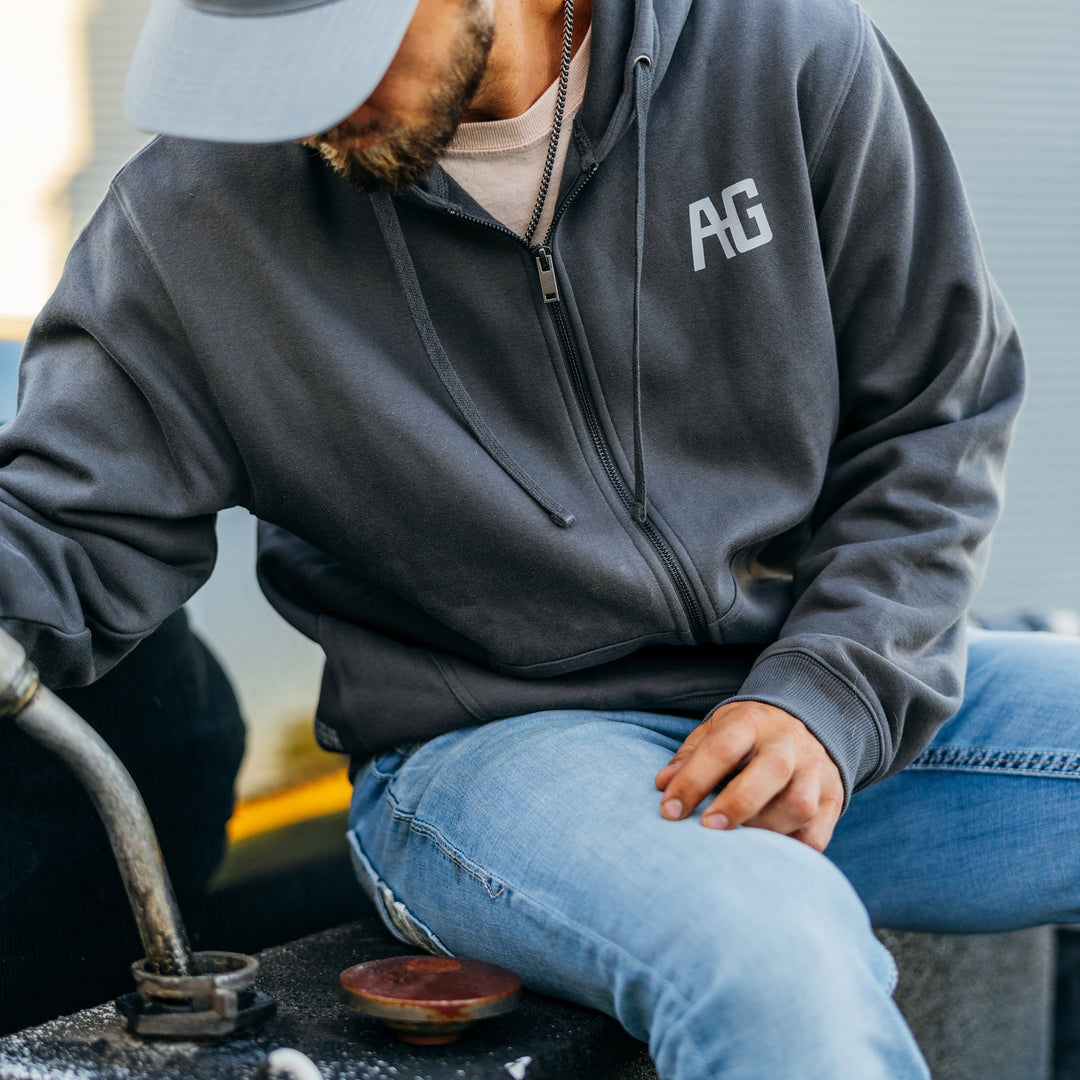 grey full zip ag hoodie farm jacket ranch jacket cotton hoodie fueling farm truck