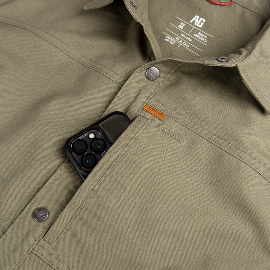 farmhand cotton overshirt shirt jack button farm jacket ranch jacket moss cellphone pocket